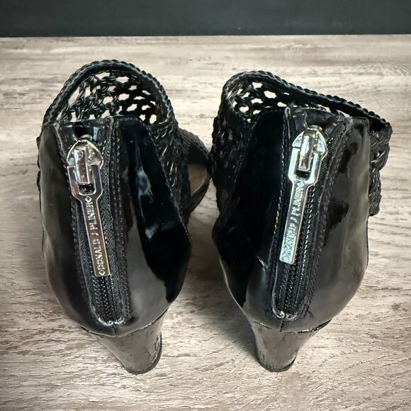 Donald J Pilner, Jolie Black Leather, High Heels Sandals, Lace detail, T-stap - Picture 6 of 10